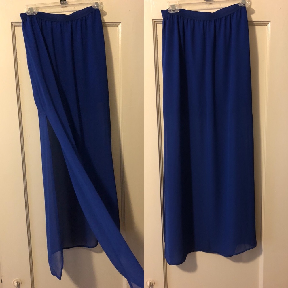 Royal blue sheer maxi skirt